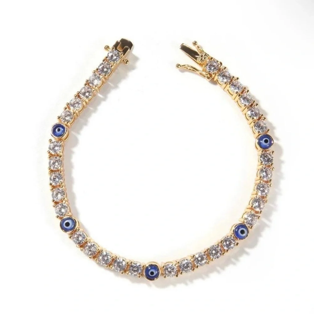Gold and Blue Evil Eye Bracelet 8inch